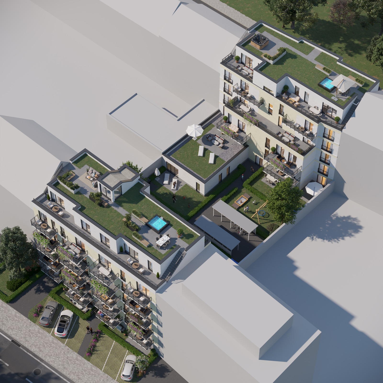 Luftbild des Wohnensembles SÖMMERRING City Living in Mainz-Neustadt